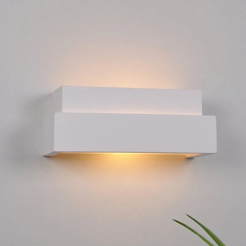Witte rechthoekige wandlamp, eenvoudige stijl, 1 lichte gipswandlamp voor slaapkamer Clearhalo
