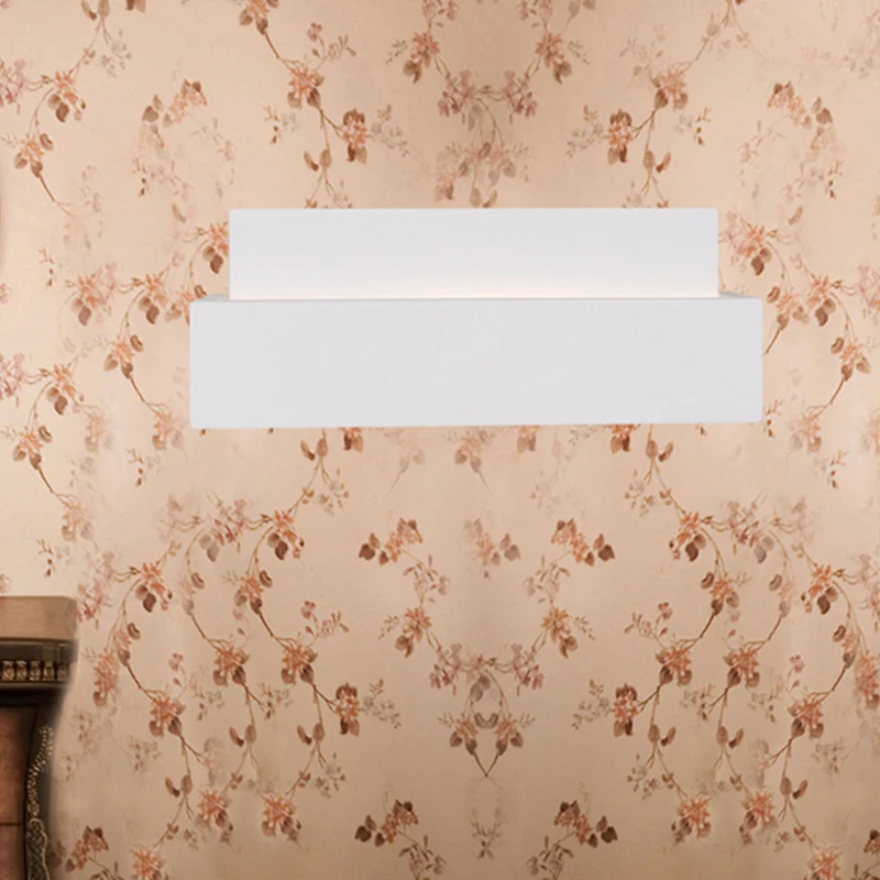 Witte rechthoekige wandlamp, eenvoudige stijl, 1 lichte gipswandlamp voor slaapkamer Clearhalo