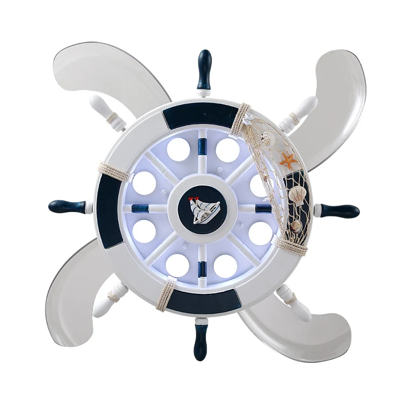Witte roer 4-bladige hangende ventilator verlichting kinderstijl metalen LED semi-inbouwlamp met afstandsbediening, 42 inc...