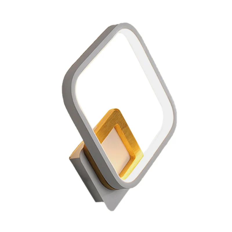Witte Ruit Wandlamp Modernistische LED Acryl Wandkandelaar met Houten Detail Wit/Warm Licht Clearhalo