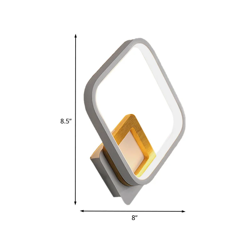 Witte Ruit Wandlamp Modernistische LED Acryl Wandkandelaar met Houten Detail Wit/Warm Licht Clearhalo
