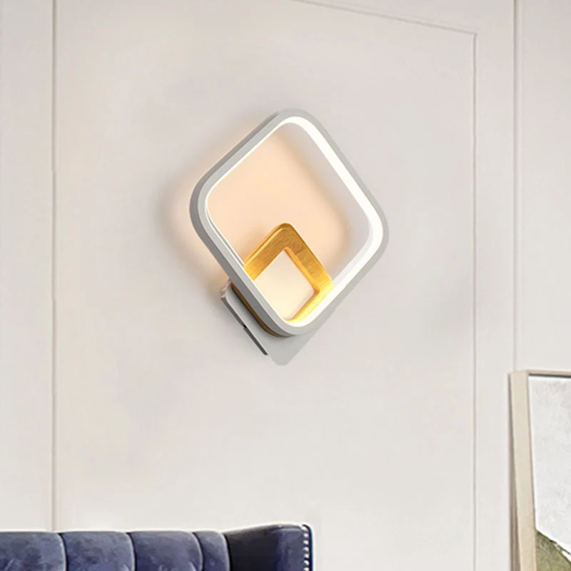 Witte Ruit Wandlamp Modernistische LED Acryl Wandkandelaar met Houten Detail Wit/Warm Licht Clearhalo