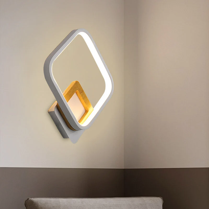 Witte Ruit Wandlamp Modernistische LED Acryl Wandkandelaar met Houten Detail Wit/Warm Licht Clearhalo