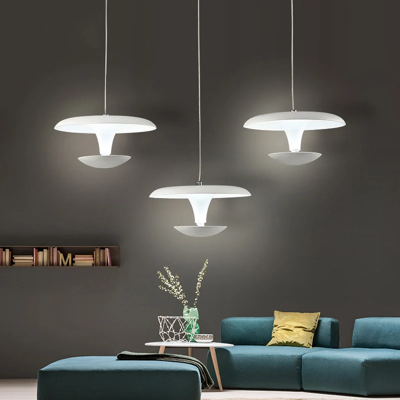 Witte schijf hanglamp moderne creatieve metalen woonkamer hanglamp, 8,5"/19,5" breed Clearhalo