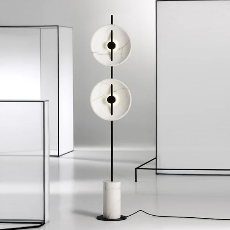Witte schijf staande lamp Minimalistische marmeren LED-vloerlamp met cilindrische voet Clearhalo
