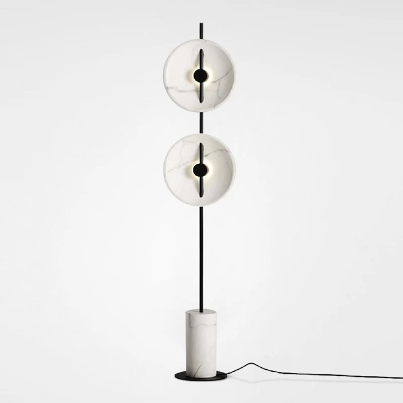 Witte schijf staande lamp Minimalistische marmeren LED-vloerlamp met cilindrische voet Clearhalo