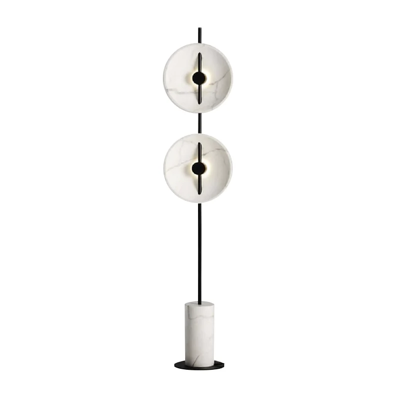Witte schijf staande lamp Minimalistische marmeren LED-vloerlamp met cilindrische voet Clearhalo