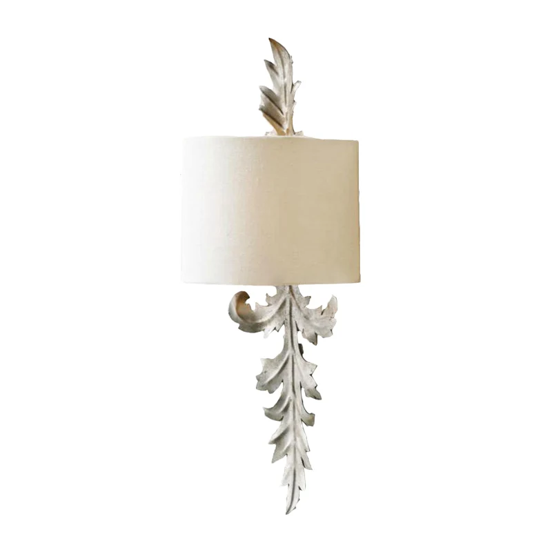 Witte semi-drum verzonken wandkandelaar, vintage stof, 1 lichte gang, wandmontage lamparmatuur met bladdeco Clearhalo