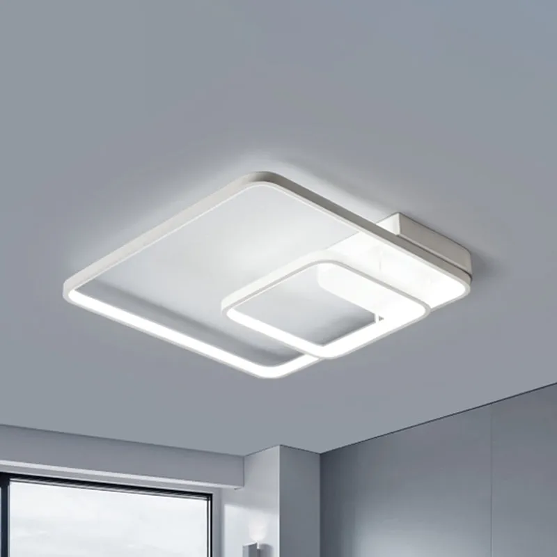 Witte semi-inbouwplafondlamp met 2 niveaus, eenvoudige LED-plafondlamp van acryl warm/wit licht, 16,5"/20,5" breed Clearhalo