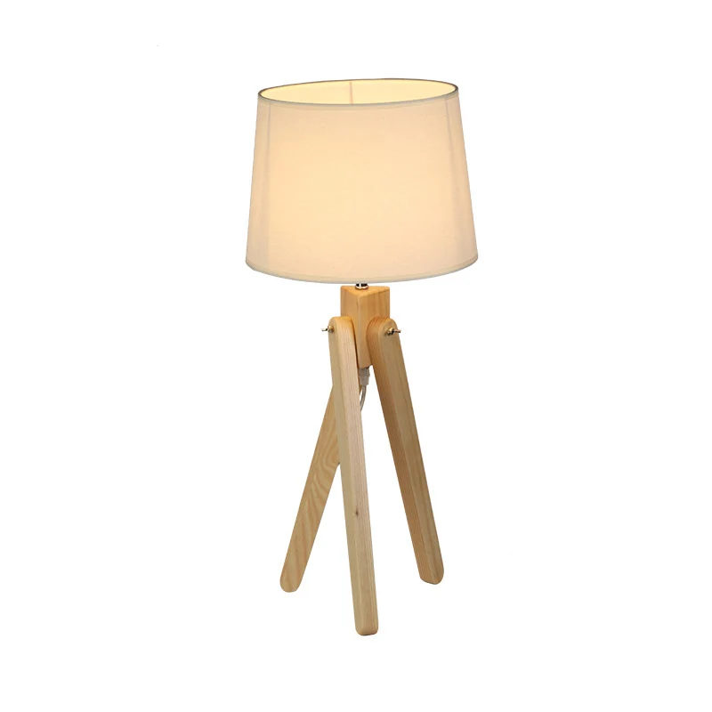 Witte taps toelopende schaduw nachtlamp Nordic 1-kops stoffen tafelverlichting met houten telescoopstandaard Clearhalo