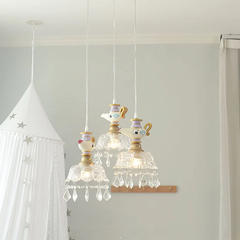 Witte Theepot Hanglamp Kinder 1/4 Lichten Helder Glazen Hangende Plafondlamp Voor Slaapkamer Clearhalo