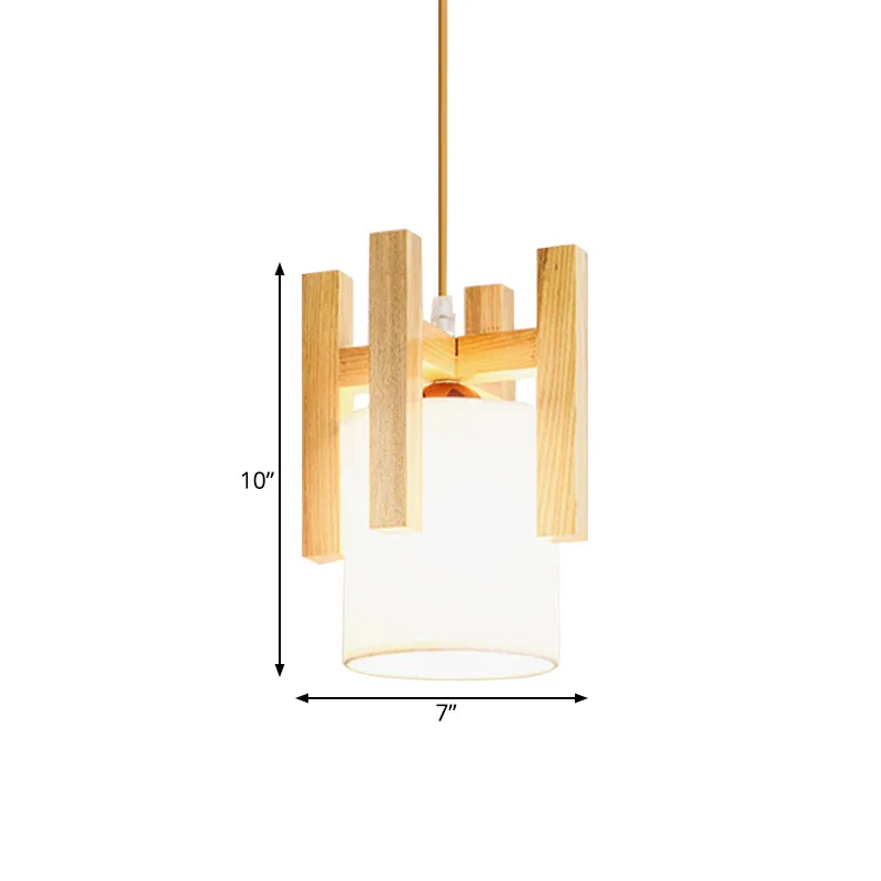Witte ton kleine hanglamp Japanse hanglamp uit één stof met houten kooibovenkant Clearhalo