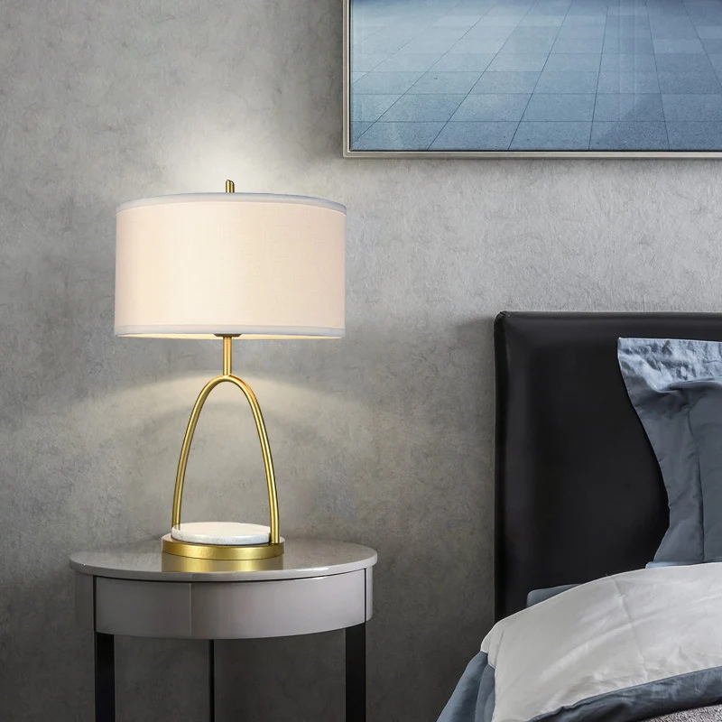 Witte trommel metalen nachtkastje verlichting modernisme 1 lichte stoffen tafellamp voor woonkamer Clearhalo