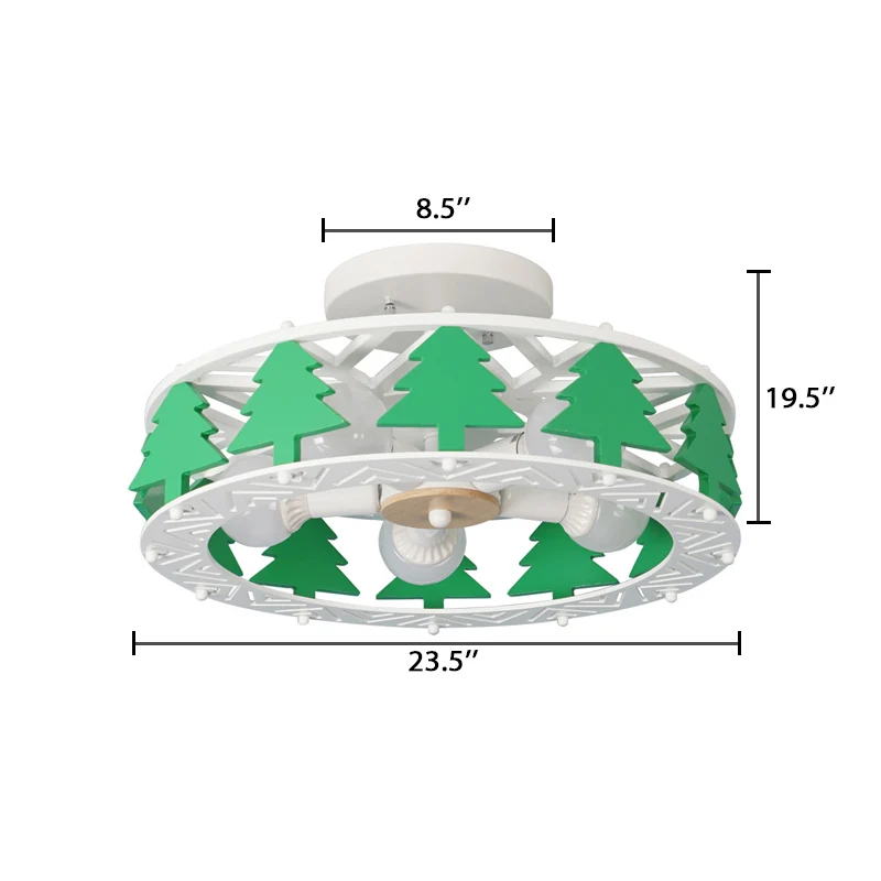 Witte trommel semi-inbouwlamp met groene boomdecoratie Moderne multi-lichte metalen plafondlamp Clearhalo