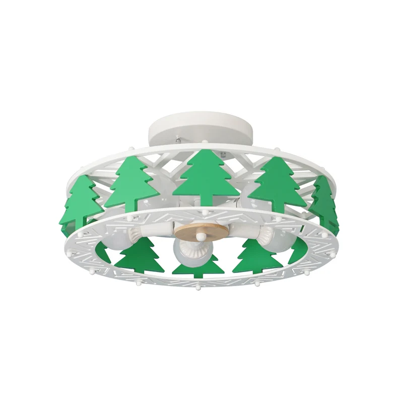 Witte trommel semi-inbouwlamp met groene boomdecoratie Moderne multi-lichte metalen plafondlamp Clearhalo