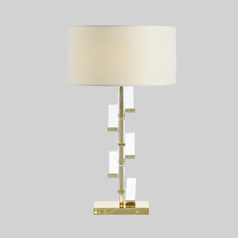 Witte trommelkap Kristallen tafellamp Eenvoud 1 lamp Stof Kleine bureaulamp voor nachtkastje Clearhalo