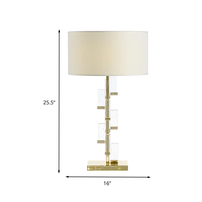 Witte trommelkap Kristallen tafellamp Eenvoud 1 lamp Stof Kleine bureaulamp voor nachtkastje Clearhalo