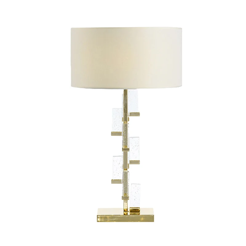 Witte trommelkap Kristallen tafellamp Eenvoud 1 lamp Stof Kleine bureaulamp voor nachtkastje Clearhalo