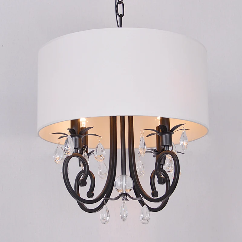 Witte trommelkroonluchter, traditionele 4-kops afgeschuinde glazen kristallen LED-hanglamp Clearhalo