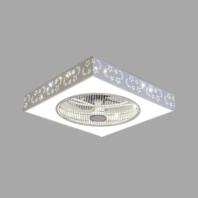 Witte vierkante semi-inbouw plafondlamp moderne acryl LED 21,5" W woonkamer hangende ventilatorverlichting met 3 bladen Cl...
