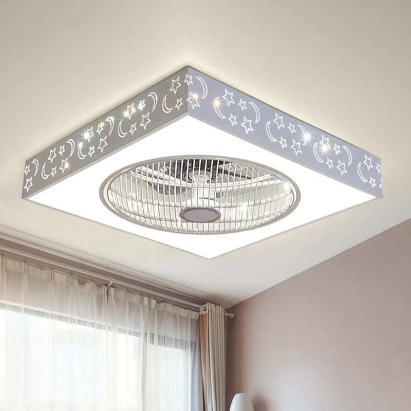 Witte vierkante semi-inbouw plafondlamp moderne acryl LED 21,5" W woonkamer hangende ventilatorverlichting met 3 bladen Cl...