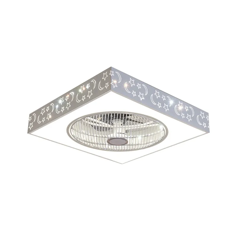 Witte vierkante semi-inbouw plafondlamp moderne acryl LED 21,5" W woonkamer hangende ventilatorverlichting met 3 bladen Cl...