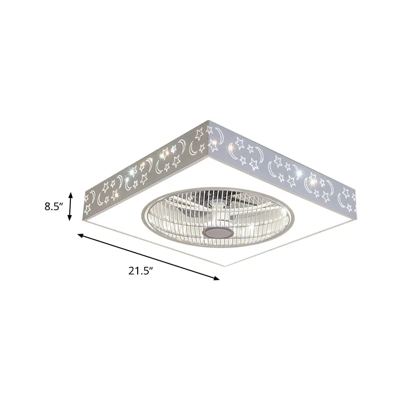 Witte vierkante semi-inbouw plafondlamp moderne acryl LED 21,5" W woonkamer hangende ventilatorverlichting met 3 bladen Cl...
