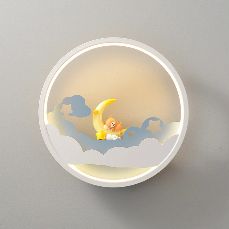 Witte Wolk Wandkandelaar Verlichting Hedendaagse LED Acryl Ring Wandlamp Armatuur met Meisje/Beer/Kleine Monnik Deco Clear...