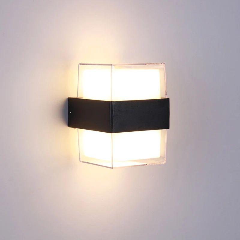 Witte en zwarte kubusvormige wandkandelaar modernistische LED-acryl wandverlichting warm/wit licht voor nachtkastje Clearhalo