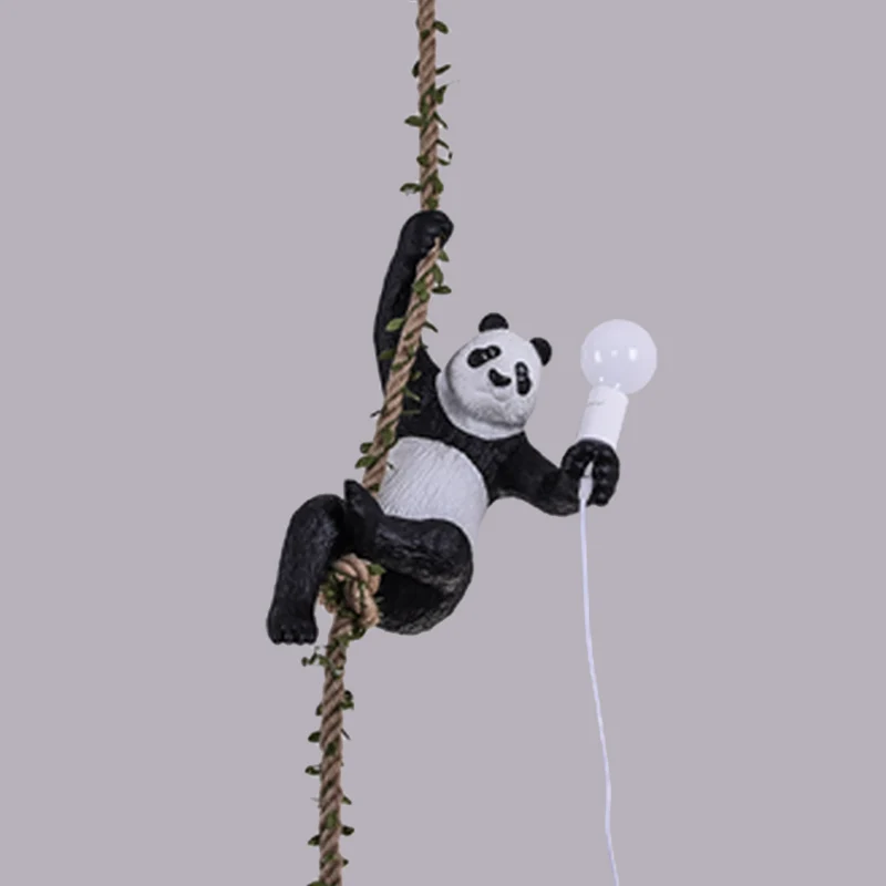 Witte en zwarte Panda hanglamp Artistieke 1-lamp touw hangende plafondlamp voor restaurant Clearhalo