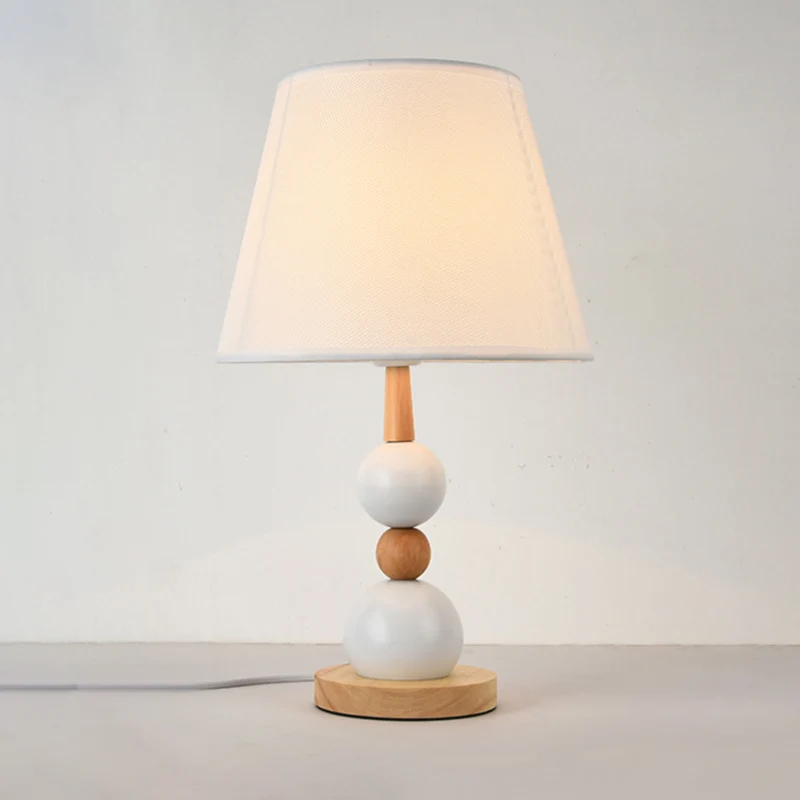 Wit/Zwart Barrel Nachtkastje Licht Modernistisch 1 Kops Stoffen Nachttafellamp met Modo Wood Deco Clearhalo