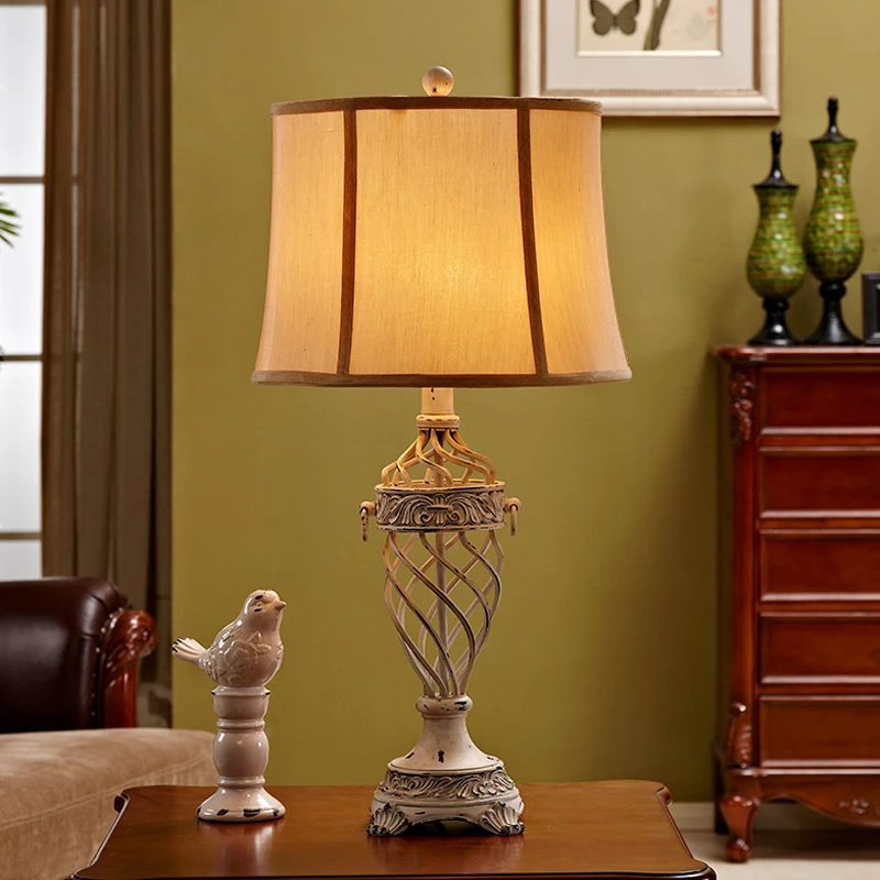 Wit/zwart tafellamp met 1 lamp, vintage hars, open urnbasis, nachttafellamp met stoffen kap Clearhalo