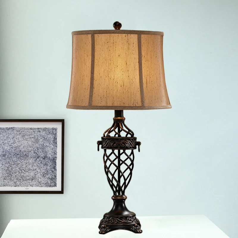 Wit/zwart tafellamp met 1 lamp, vintage hars, open urnbasis, nachttafellamp met stoffen kap Clearhalo