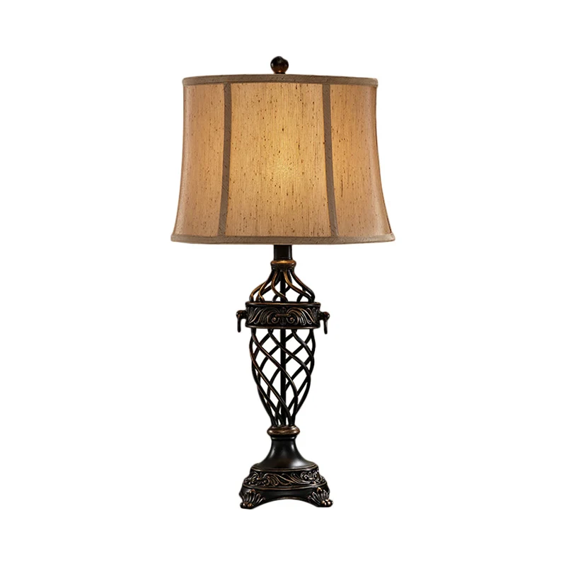 Wit/zwart tafellamp met 1 lamp, vintage hars, open urnbasis, nachttafellamp met stoffen kap Clearhalo
