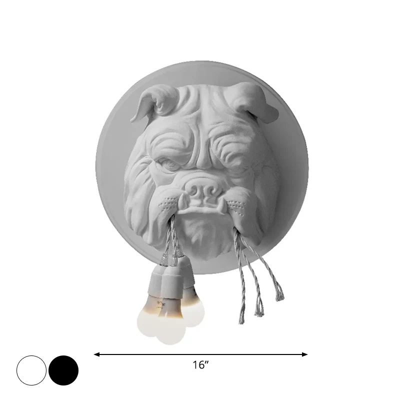 Wit/zwarte Bulldog hoofd wandlamp artistieke 3 koppen hars wandgemonteerd licht voor badkamer Clearhalo