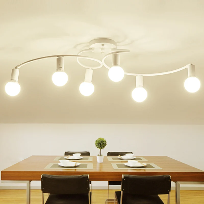 Wit/zwarte gebogen arm, semi-inbouwmontage met kale lampenkap van opaalglas, eigentijds metaal, 6 lampen, semi-inbouwlamp...