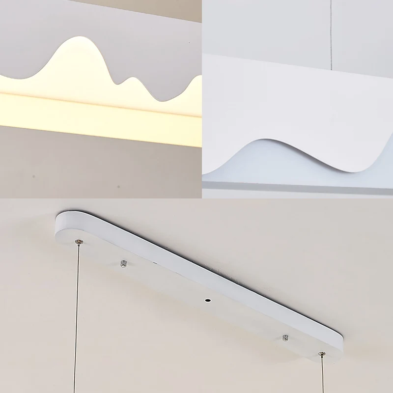 Wit/zwart/groen rechthoekige lineaire kroonluchter moderne led metalen hangende plafondlamp wit/warm licht, 35,5"/47" bree...