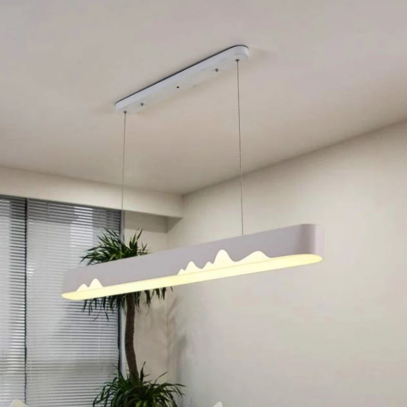 Wit/zwart/groen rechthoekige lineaire kroonluchter moderne led metalen hangende plafondlamp wit/warm licht, 35,5"/47" bree...