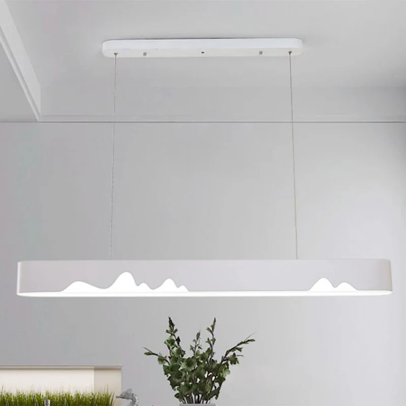 Wit/zwart/groen rechthoekige lineaire kroonluchter moderne led metalen hangende plafondlamp wit/warm licht, 35,5"/47" bree...