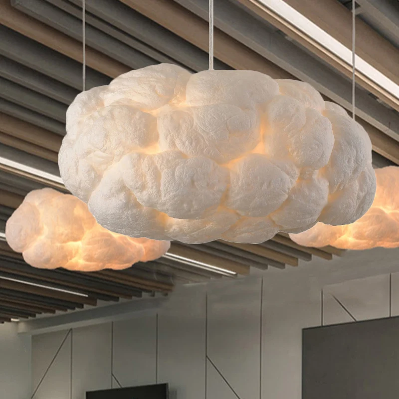 Wolkenhanglamp eigentijdse stijl, katoenen 1/2/4-licht eetkamer plafondarmatuur wit, 14"/16" W Clearhalo