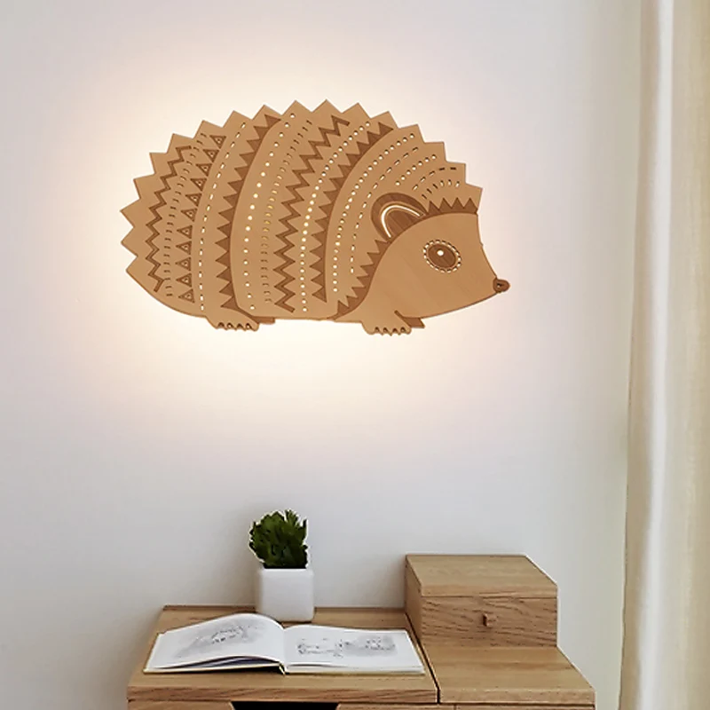 Wood Hedgehog Inbouw wandkandelaar Kids Beige LED-wandverlichtingsarmatuur voor nachtkastje, naar links/rechts Clearhalo