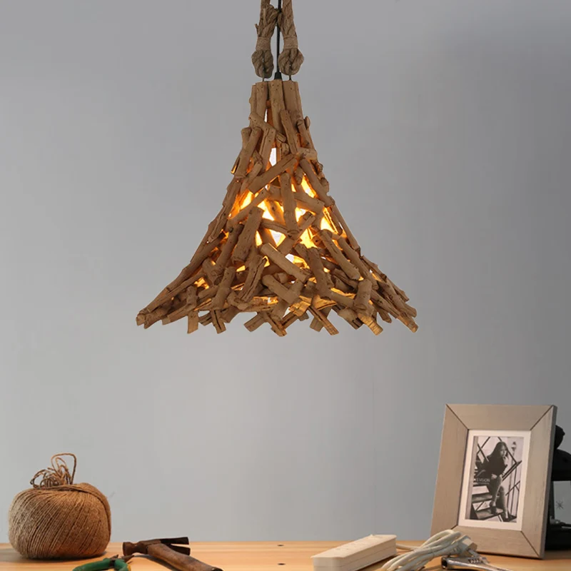 Wood Sticks Flared Hanglamp Rustiek 1-lichts hanglamp beige voor binnen Clearhalo