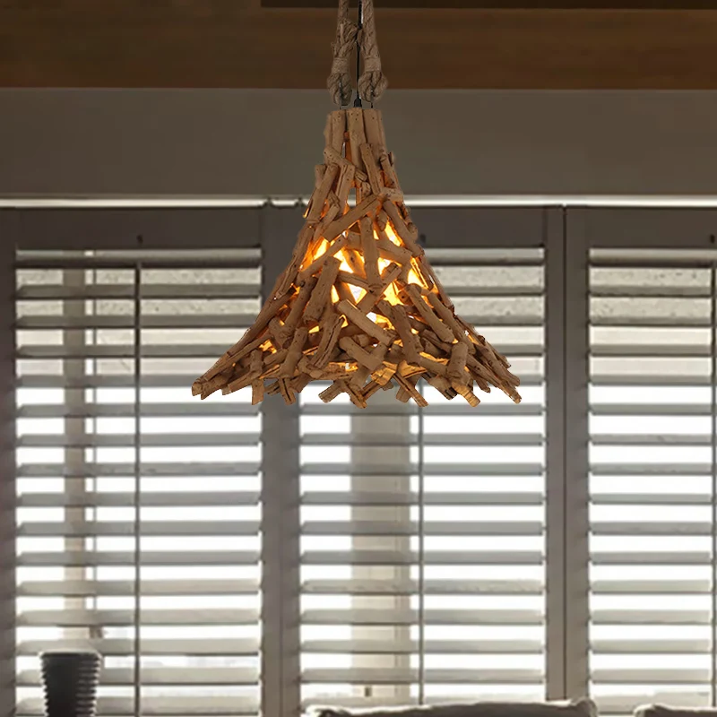 Wood Sticks Flared Hanglamp Rustiek 1-lichts hanglamp beige voor binnen Clearhalo