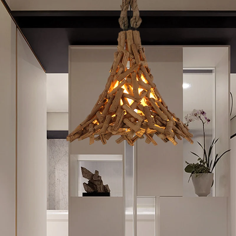 Wood Sticks Flared Hanglamp Rustiek 1-lichts hanglamp beige voor binnen Clearhalo