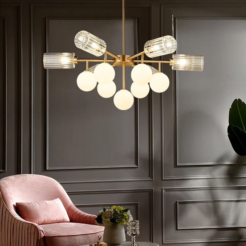 Woonkamer hangende verlichting G4 & G9 glas 13 lampen Elegant kroonluchterlicht messing Clearhalo