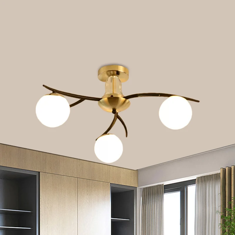 Woonkamer Orb Shade Plafondlamp Melkglas Moderne stijl Semi-inbouwlamp zwart Clearhalo