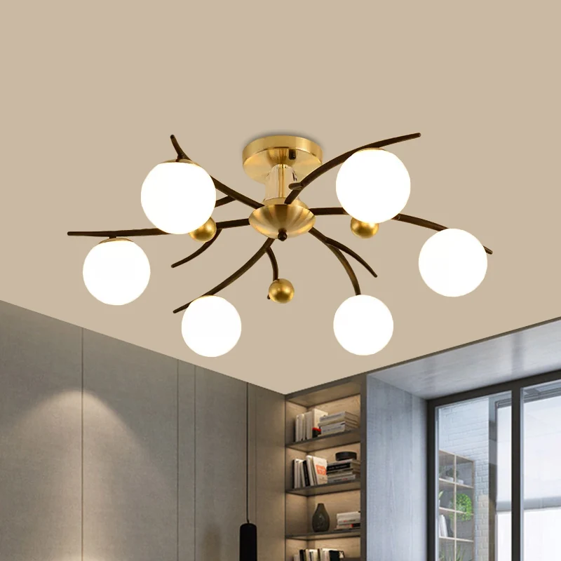 Woonkamer Orb Shade Plafondlamp Melkglas Moderne stijl Semi-inbouwlamp zwart Clearhalo