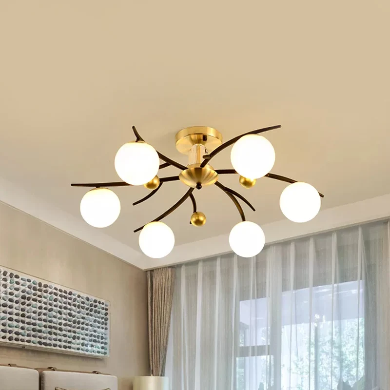 Woonkamer Orb Shade Plafondlamp Melkglas Moderne stijl Semi-inbouwlamp zwart Clearhalo