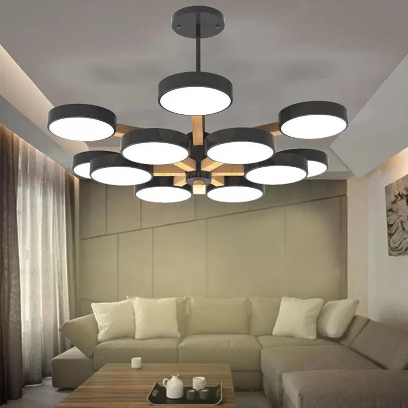 Woonkamer ronde kroonluchter acryl en hout Scandinavische stijlvolle hanglamp Clearhalo
