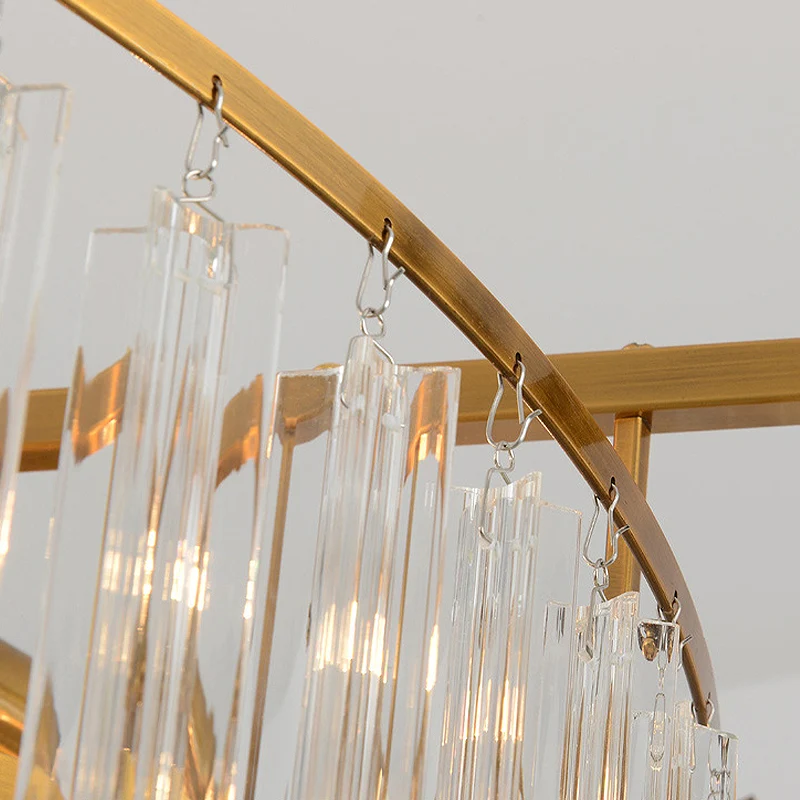 Woonkamerkroonluchter met 8 lampen, gouden LED-hanglamp met gelaagde kristallen staafschaduw Clearhalo